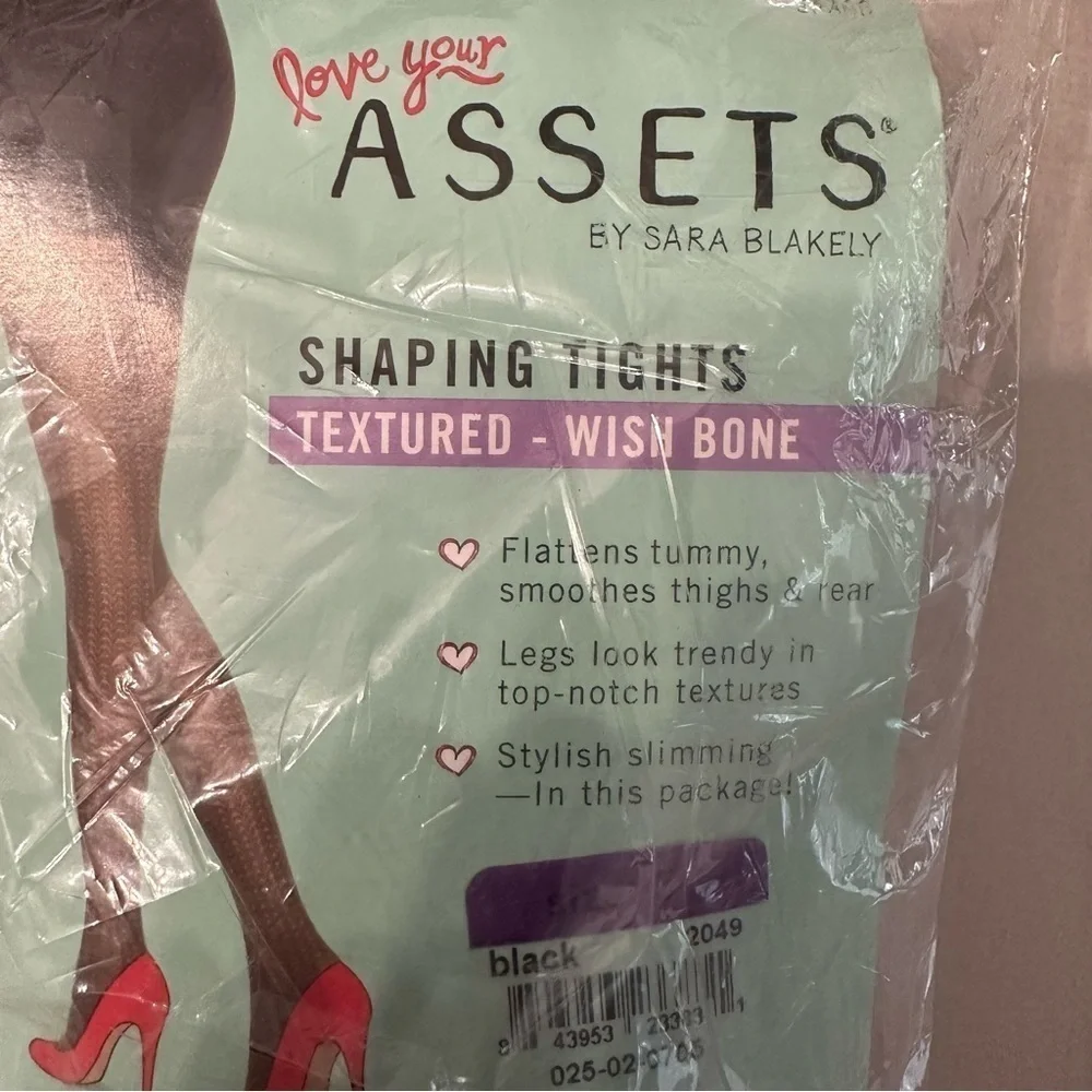Assets by Sara Blakely Women’s Black Shaping Tights Textured Wishbone Sz 5 NWT